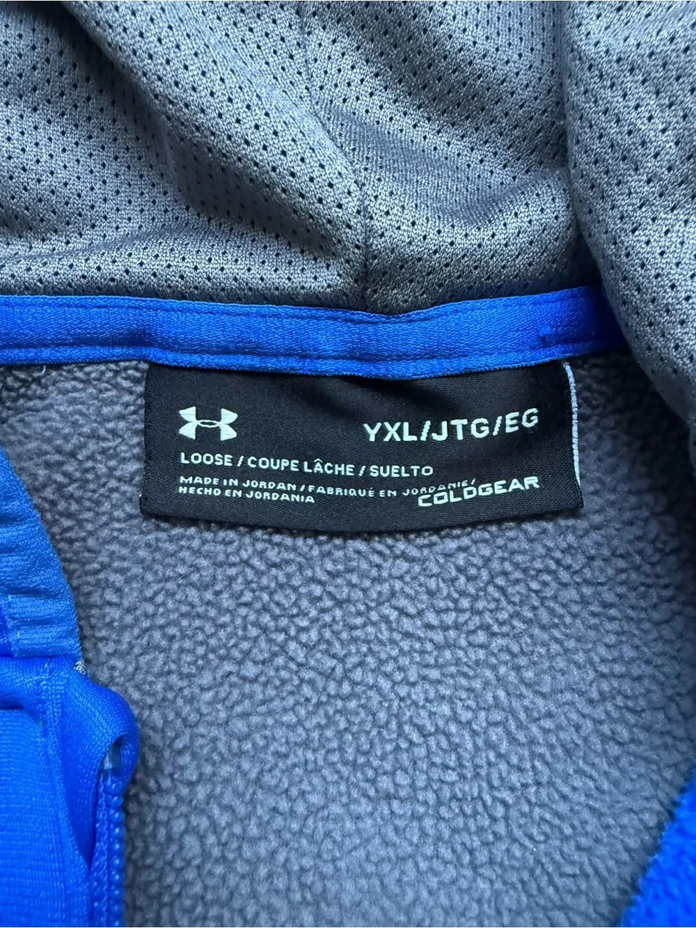 Under Armour ColdGear Boys’ YXL Royal Blue/Gray Full-Zip Fleece Hoodie